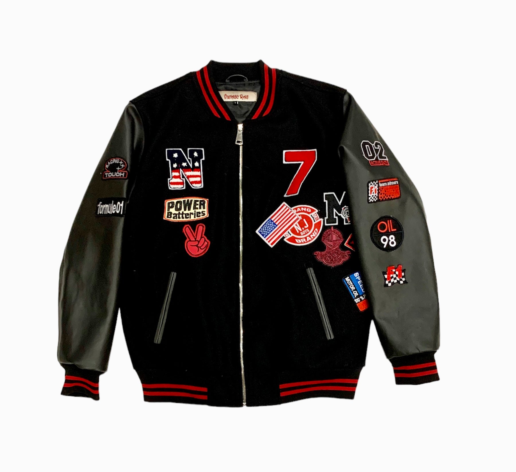 VARSITY BOMBER JACKET WITH PATCHES - Red